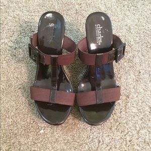 Dark Brown wedge sandals, gently worn sz. 6.5